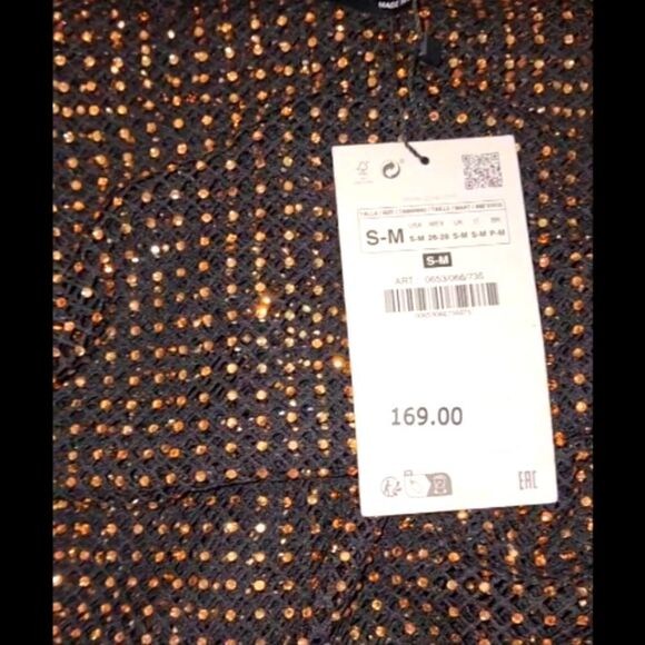 NWT ZARA CRYSTAL MESH DRESS BLOGGERS FAV GOLD AND BLACK - Picture 11 of 11